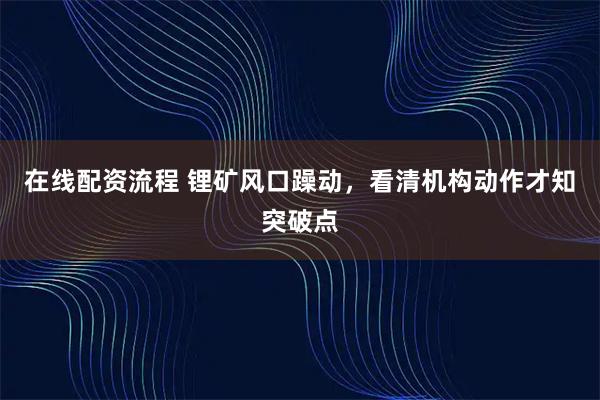 在线配资流程 锂矿风口躁动,看清机构动作才知突破点